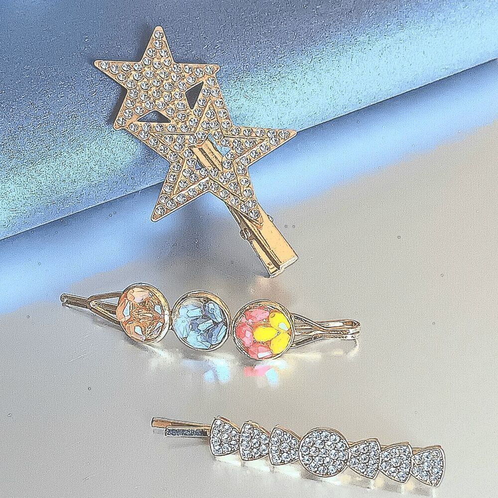 Three Pieces Star Pin Hair Accessory Set - Picture 2 of 13